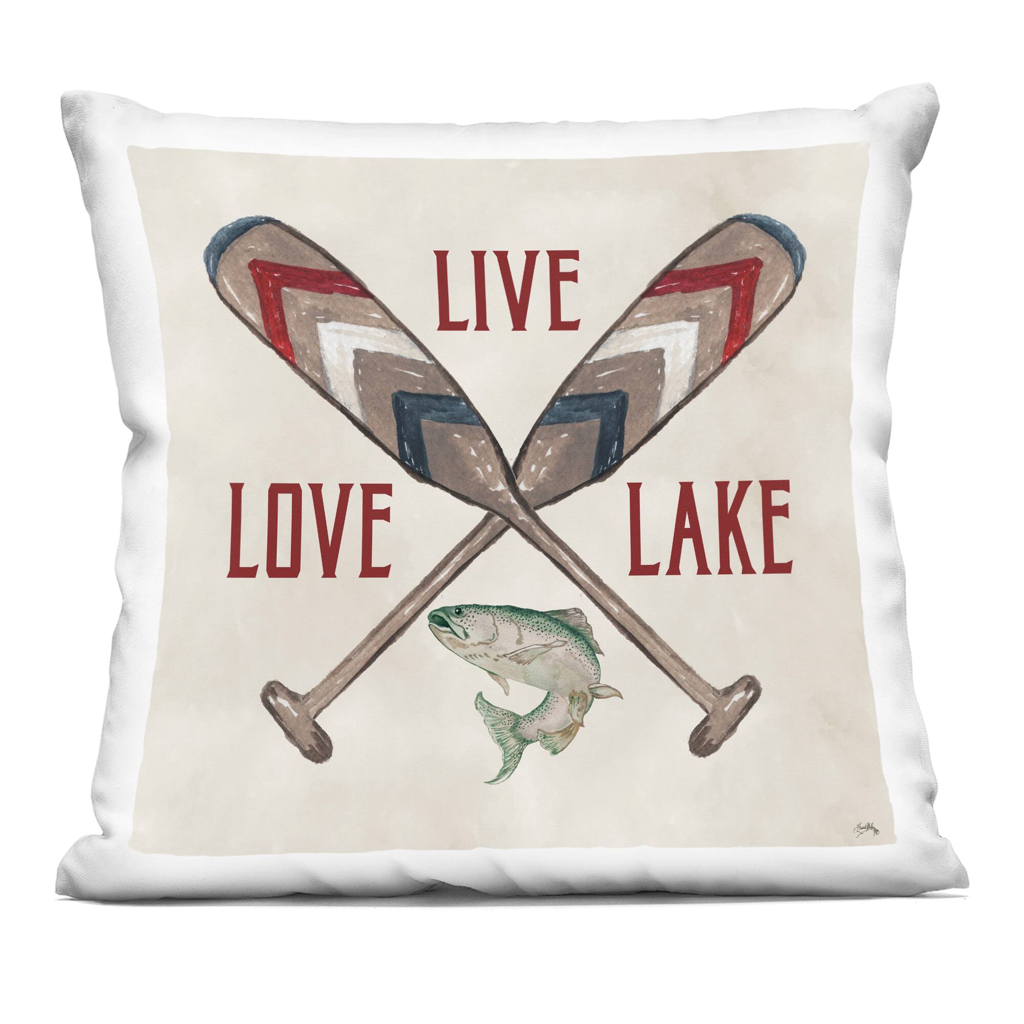 Stupell Industries 18" x 18" Live Love Lake Oars Decorative Printed Indoor Pillow